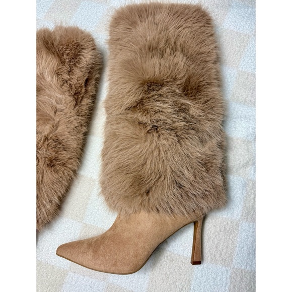 Bamboo Camel Tan Faux Fur Knee High Pointed Toe Stiletto Boots Size 11 - Picture 6 of 12